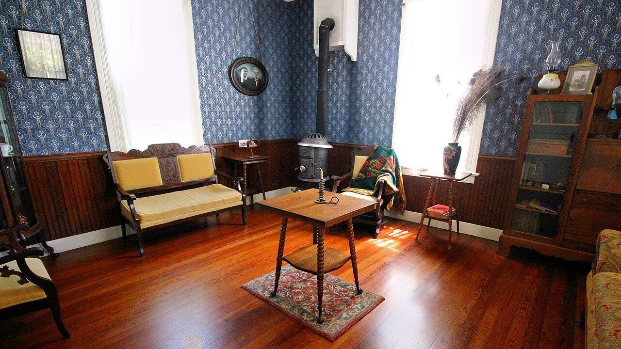 The living room of the house at the Sauer-Beckmann Living History Farm in Lyndon B. Johnson State Park and Historic Site in Gillespie County, Texas, United Stat